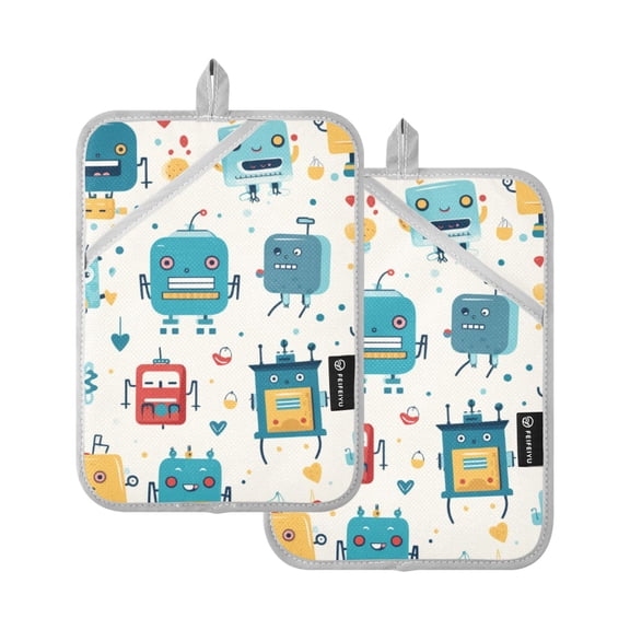 ALAZA Cute Cartoon Robots Pot Holders Set of 2 Heat Resistant Kitchen Oven Mitts