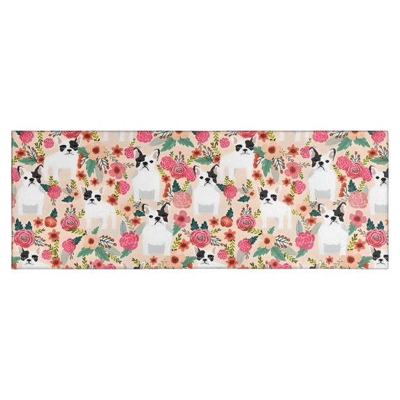 Cute Cartoon Rose with Dog Bulldog Kitchen Rug Mat,Kitchen Runner Rugs Non Skid Washable,Decorative Kitchen Floor Mats for Kitchen,Sink,Laundry,17"X47"