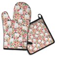 thumbnail image 1 of Cute Cartoon Rose with Dog Bulldog Kitchen Oven Mitt and Pot Holder Sets 2 Pcs for Baking, Cooking and Grilling, Heat Resistant Up To 392 °F, 1 of 7