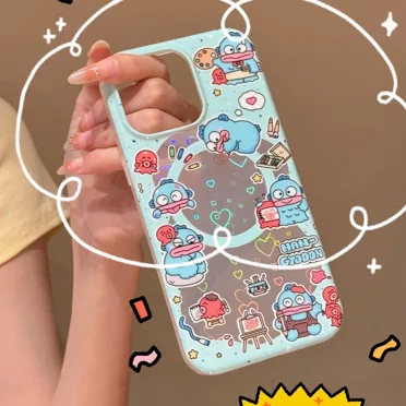 Cute Cartoon Sanrio Hangyodon Magnetic Holder Magsafe Wireless Charge Phone Case For iPhone 15 14 13 12 11 Pro Max Hard Cover