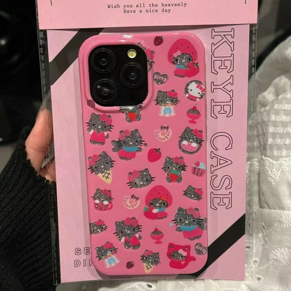 Cute Cartoon Sanrio Hello Kitty Bling Glitter Phone Case For iPhone 15 14 13 11 12 Pro Max XS XR 7 8 Plus SE Shockproof Cover