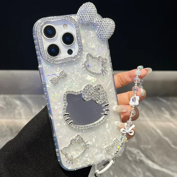 Cute Cartoon Sanrio Hello Kitty Phone Case For iPhone 17 16 15 14 13 Makeup Mirror Cover