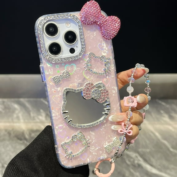 Cute Cartoon Sanrio Hello Kitty Phone Case For iPhone 17 16 15 14 13 Makeup Mirror Cover