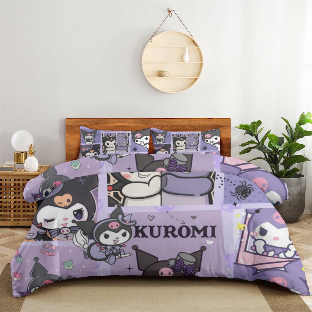 Cute Cartoon Sanrio Kuromi Bed Sheets Set Comforter Quilt Cover Duvets