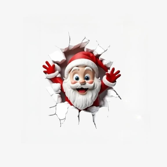 Cute Cartoon Santa Claus Breaks Through The Wall Toilet Stickers Bedroom Wall Furniture DIY Decals