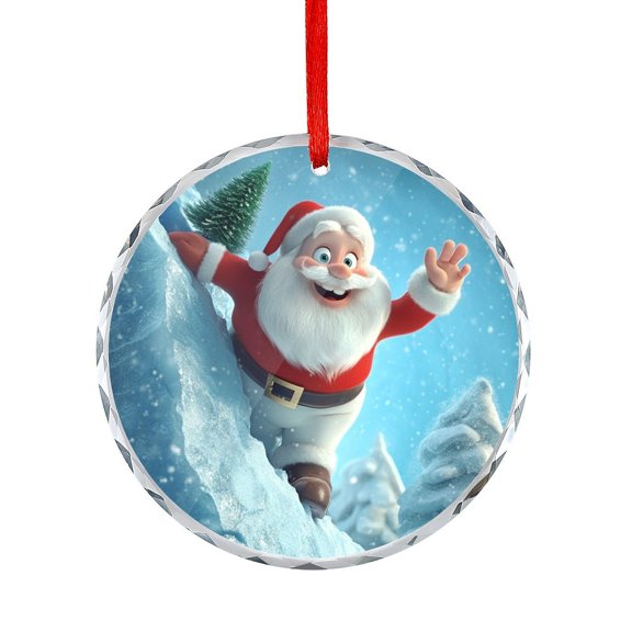 Cute Cartoon Santa Claus in The Snow Crystal Glass Christmas Ornament Holiday Decor And Xmas Gifts Ideas Xmas Holiday Decor Round Shaped Glass Ornament