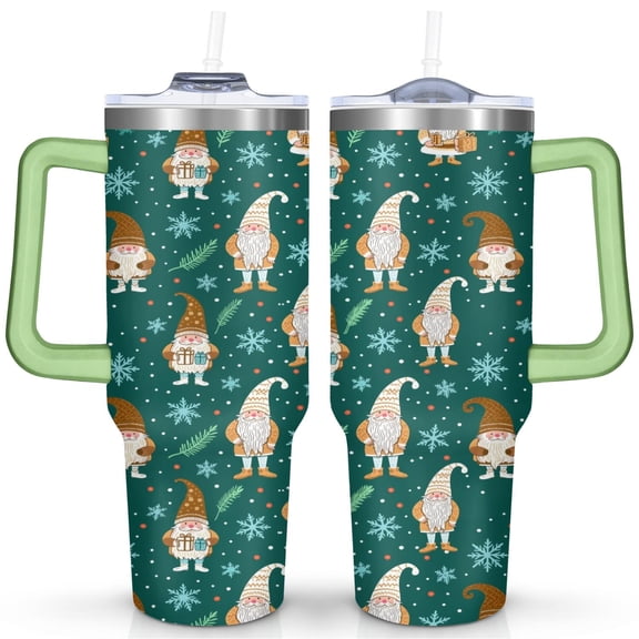Cute Cartoon Santa Claus and Snowflakes 40 Oz Tumbler with Handle Lid and Straw Stainless Steel Double Walled Vacuum Insulated Cup Merry Christmas Gifts Tumbler for Women Men Friends Outdoor Indoor