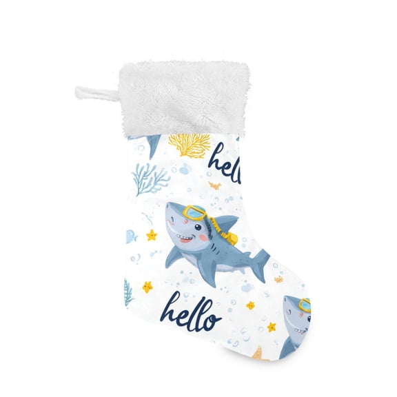 Cute Cartoon Sharks Diving Christmas Stockings Large Capacity 18 inch Gift Bag with Hook Xmas Holiday Decor 2 Pack