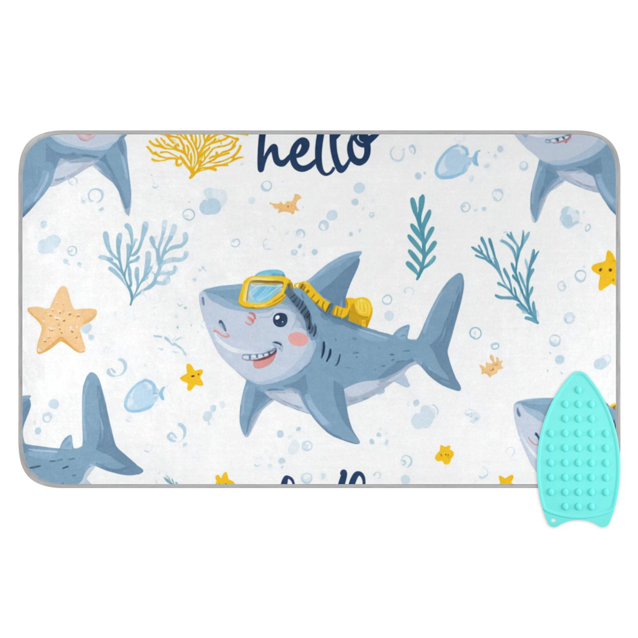Cute Cartoon Sharks Diving Ironing Mat Blanket Portable Travel Ironing Pad Heat Resistant Pad 47.2" x 27.6”