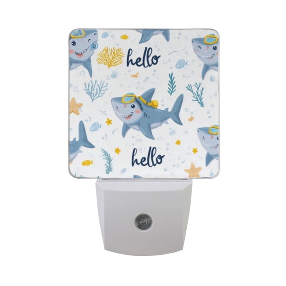 Cute Cartoon Sharks Diving LED Night Light with Smart Sensor Plug Into Wall Dusk to Dawn 2 packs