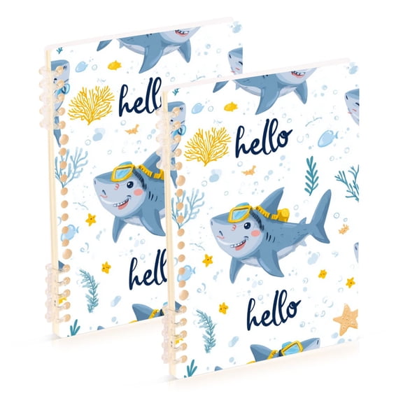 Cute Cartoon Sharks Diving Notebook Detachable Coil Notebook Diary Plan Book A5 Size 60 Pages 2 Pack