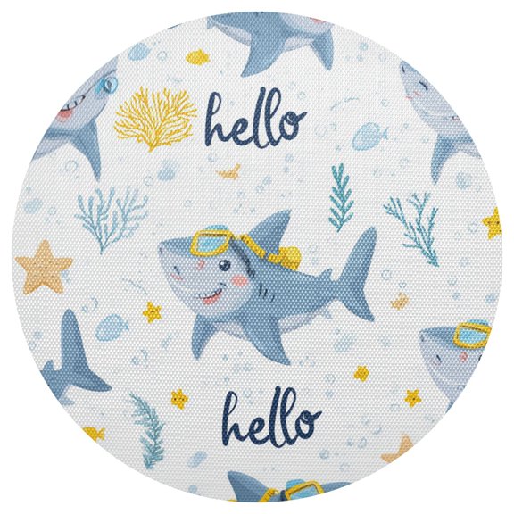 Cute Cartoon Sharks Diving PVC Round Grid Placemat Table Mat 1 Pc 15.4" x 15.4"
