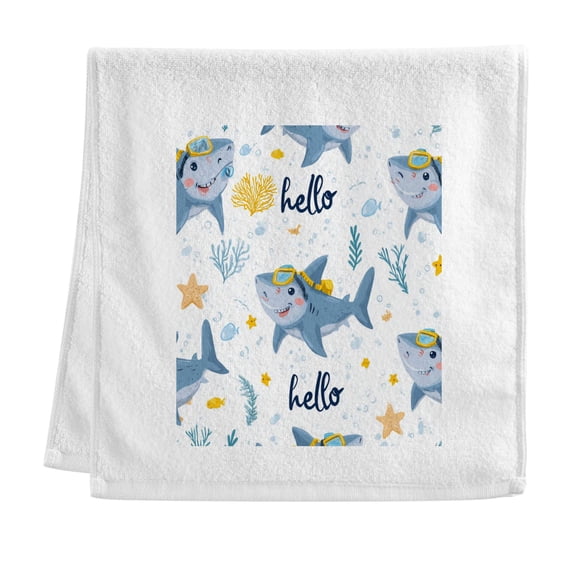 Cute Cartoon Sharks Diving Pure Cotton Towels Bath Towel Quick Drying for Bathroom Beach Sports 16" x 30"