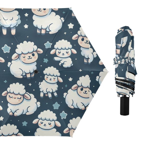 Cute Cartoon Sheeps Compact Sun Umbrella Windproof Travel Umbrellas for Rain Strong Portable UV Protection