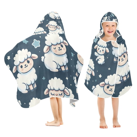 Cute Cartoon Sheeps Toddler Hooded Beach Towel 24" x 50" Kids Bath Towels Soft Quick Dry for Swim Pool Boys Girls