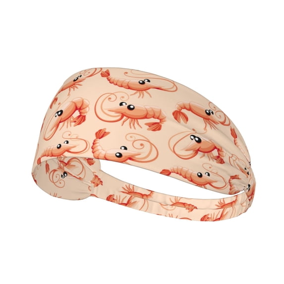 Cute Cartoon Shrimp Headbands for Women Men, Workout Elastic Sweat Band for Yoga Running Cycling Gym Exercise Non Slip Head Bands for Women's Hair