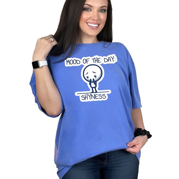 Cute Cartoon Shyness T-Shirt, Funny Mood of the Day Shirt, Adorable Shy Character Tee, Quirky Humorous Graphic T-Shirt Gift, Flo Blue Comfort Colors T-Shirt, Small