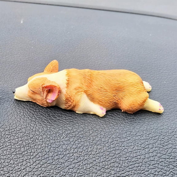 Cute Cartoon Sleeping Corgi Resin Car Ornament, Mini Dachshund Dog Figurine for Dashboard, Desk, Home Decor