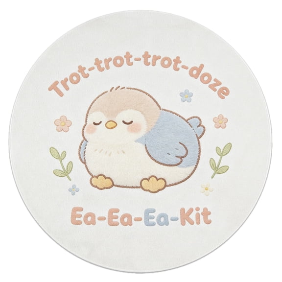 Cute Cartoon Sleeping Eagle Round Area Rug, Non‑Slip Soft Sponge Kids Play Mat, “Trot‑trot‑trot‑doze Ea‑Ea‑Ea‑Kit” Circular Floor Carpet for Nursery Bedroom Playroom Play Tent