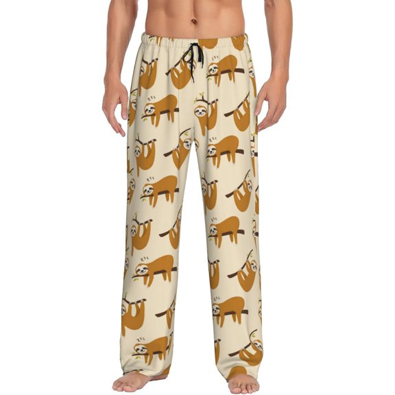 Cute Cartoon Sloth Men's Pajama Pants Soft Breathable Sleep Lounge Pants with Pockets, Elastic Waist PJS Bottoms for Nightwear & Home 3X-Large