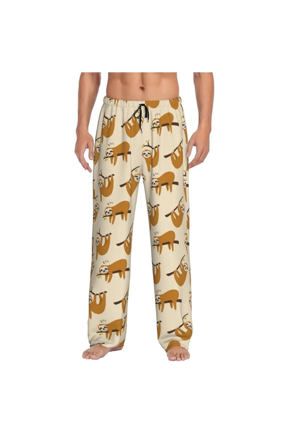 Cute Cartoon Sloth Men's Pajama Pants Soft Breathable Sleep Lounge Pants with Pockets, Elastic Waist PJS Bottoms for Nightwear & Home 3X-Large