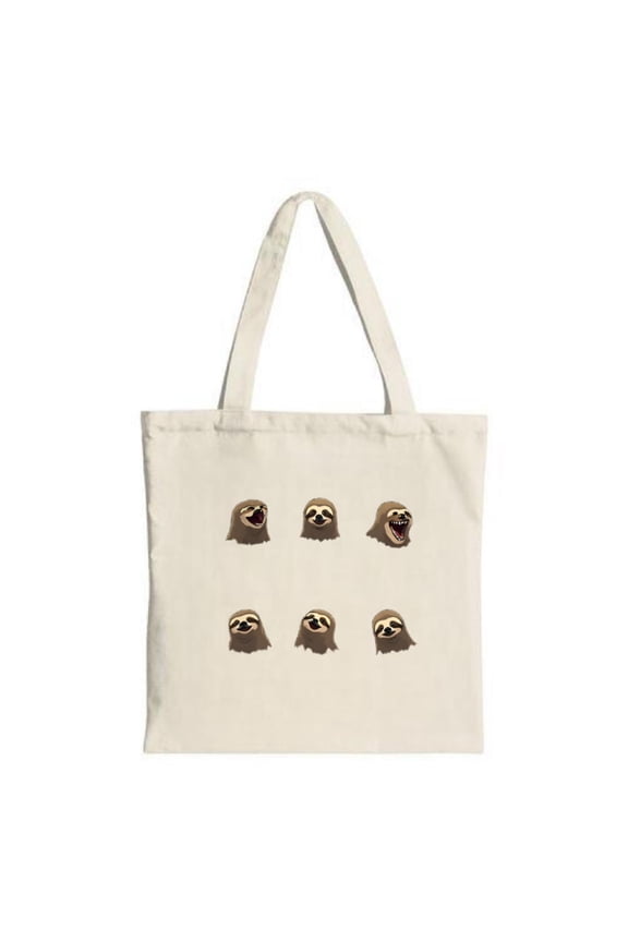 Cute Cartoon Sloth Tote Bag - Six Unique Expressions in Two Rows Perfect for Shopping Travel and Parties - Eco-Friendly Canvas