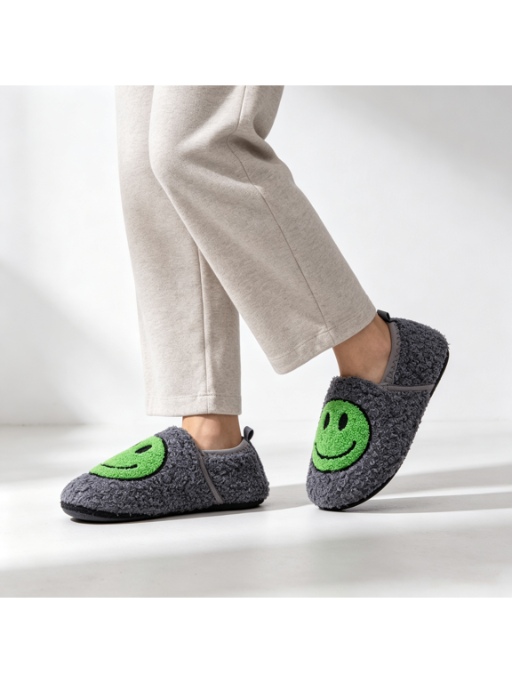 Cute Cartoon Smile Face House Slippers for Women & Men Fuzzy Barefoot Slipper Socks Closed Back Cozy Warm Barefoot Home Shoes Portable Barefoot Shoes