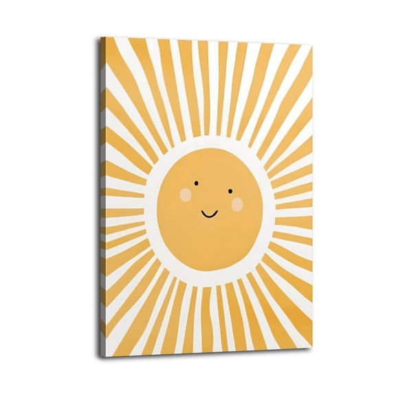 Cute Cartoon Smiling Sun Cheerful Nursery Poster Wrapped Wooden Frame Wall Decor,Canvas Wall Art for Living Room,Bedroom,Office,Ready to Hang
