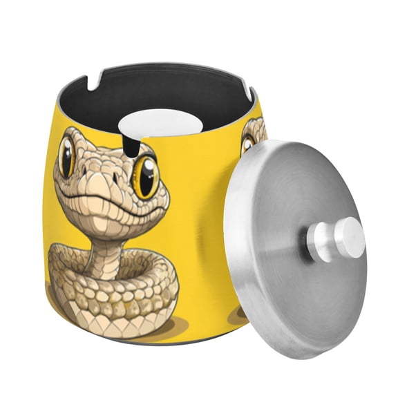 Cute Cartoon Snake Big Head Ashtray with Lid Outdoor for Patio Stainless Steel Cigar Ashtray Odorless Smokeless for Home Office Balcony