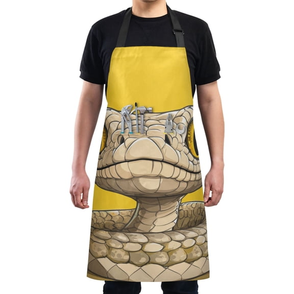 Cute Cartoon Snake Big Head Chef Kitchen Apron with Pockets for Women Waterproof Aprons for Cooking Baking