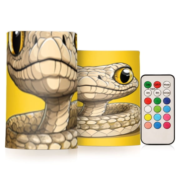 Cute Cartoon Snake Big Head Flickering Flameless Candles Battery Operated with Remote Timer LED Pillar Candles Set of 2