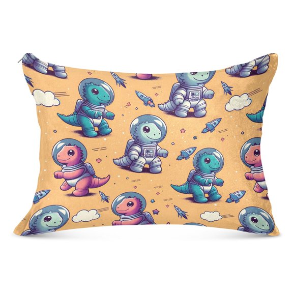 Cute Cartoon Space Dinosaur Plush Pillow Cases Standard Size Ultra Soft Warm Pillowcases with Zipper 20"x26"