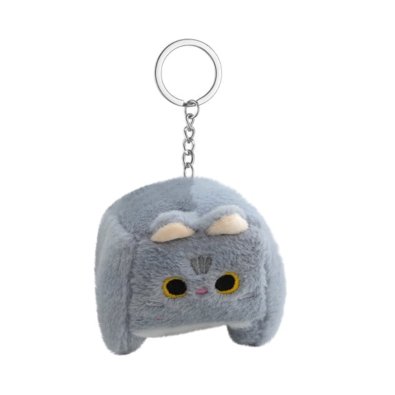 Cute Cartoon Square Cat Plush Keychain, Fluffy Gray Kitten Bag Charm With Keyring, For Backpacks Keys Purses Daily Decor