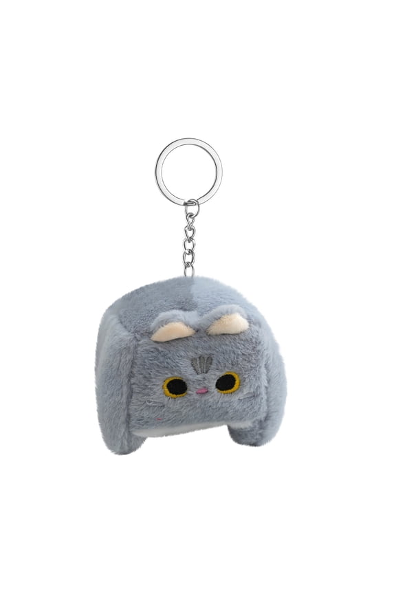 Cute Cartoon Square Cat Plush Keychain, Fluffy Gray Kitten Bag Charm With Keyring, For Backpacks Keys Purses Daily Decor