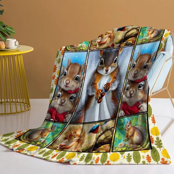 Cute Cartoon Squirrel Printed Blanket, Soft And Skin Friendly Casual Blanket, Cover Blanket, Multi Scene Warm Decorative Blanket