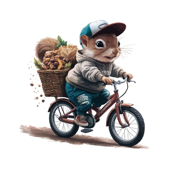 Cute Cartoon Squirrel cycling Joyful Animal Wall Art Sticker Designs Vinyl Stickers For Home House Walls Rooms Windows Bedroom Decoration Size (20x20 inch)