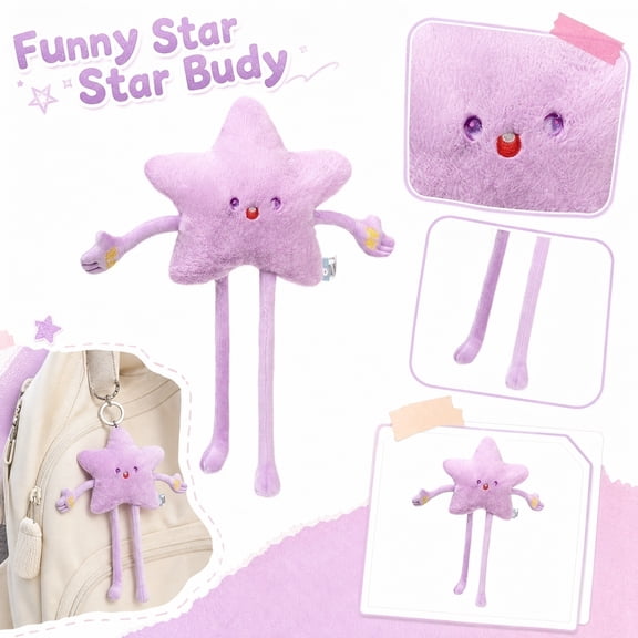 Cute Cartoon Star Plush Hanging Accessory, Cute Room Decor, Birthday Decorations, Purple Birthday Decorations for Women, 9.5X4.5 Inch Creative Goofy Pull-Out Limbs Relaxation