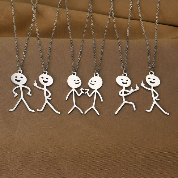 Cute Cartoon Stickman Pendant Stainless Steel Necklace