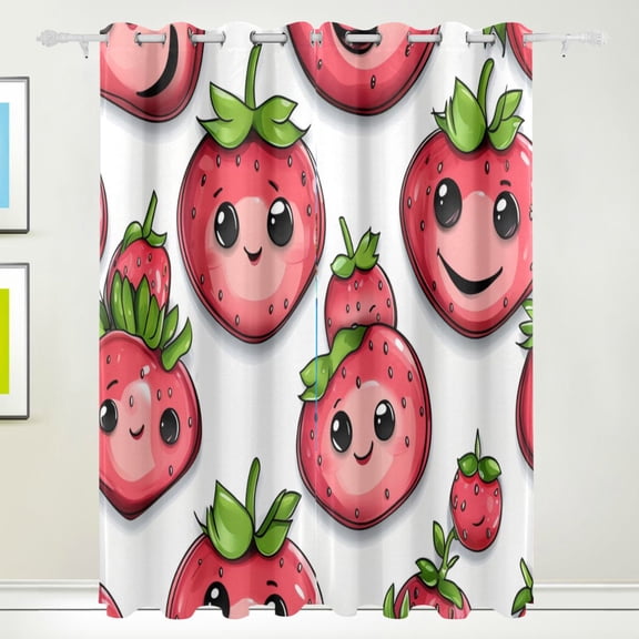 Cute Cartoon Strawberry Blackout Curtains for Living Room Bedroom 55W x 72/84L Insulated Window Drapes 2 Panels