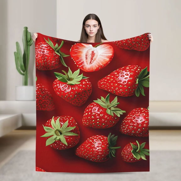 Cute Cartoon Strawberry Blanket Red Berry Pattern Soft Plush Throw For Couch Sofa Novelty Gift 50x40