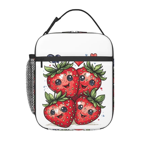 Cute Cartoon Strawberry Lunch Box Reusable Portable Lunch Bag Tote Bag for Work Picnic Hiking