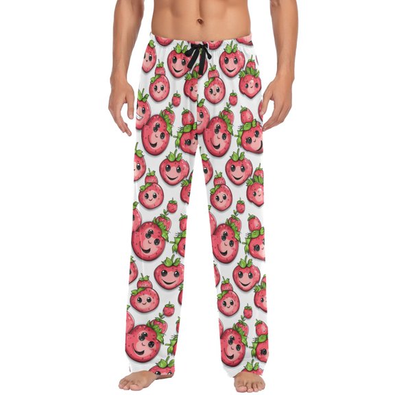 Cute Cartoon Strawberry Mens Pajama Pant Sleep and Lounge Bottons with Pockets
