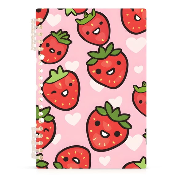 Cute Cartoon Strawberry Notebooks 1-subject Journal 60 Sheets A5 College Ruled Paper Detachable Ring 8.3"x5.7"