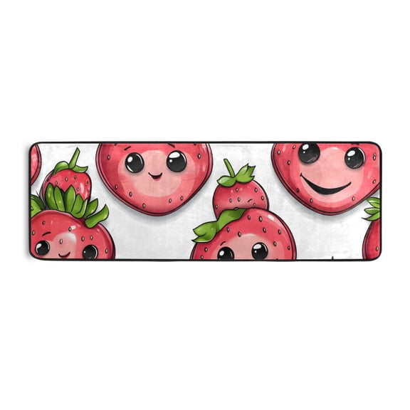 Cute Cartoon Strawberry Runner Rug for Hallways Kitchen Non Slip 2'x 6' Washable Hall Carpet for Bedroom Entryway Laundry Room