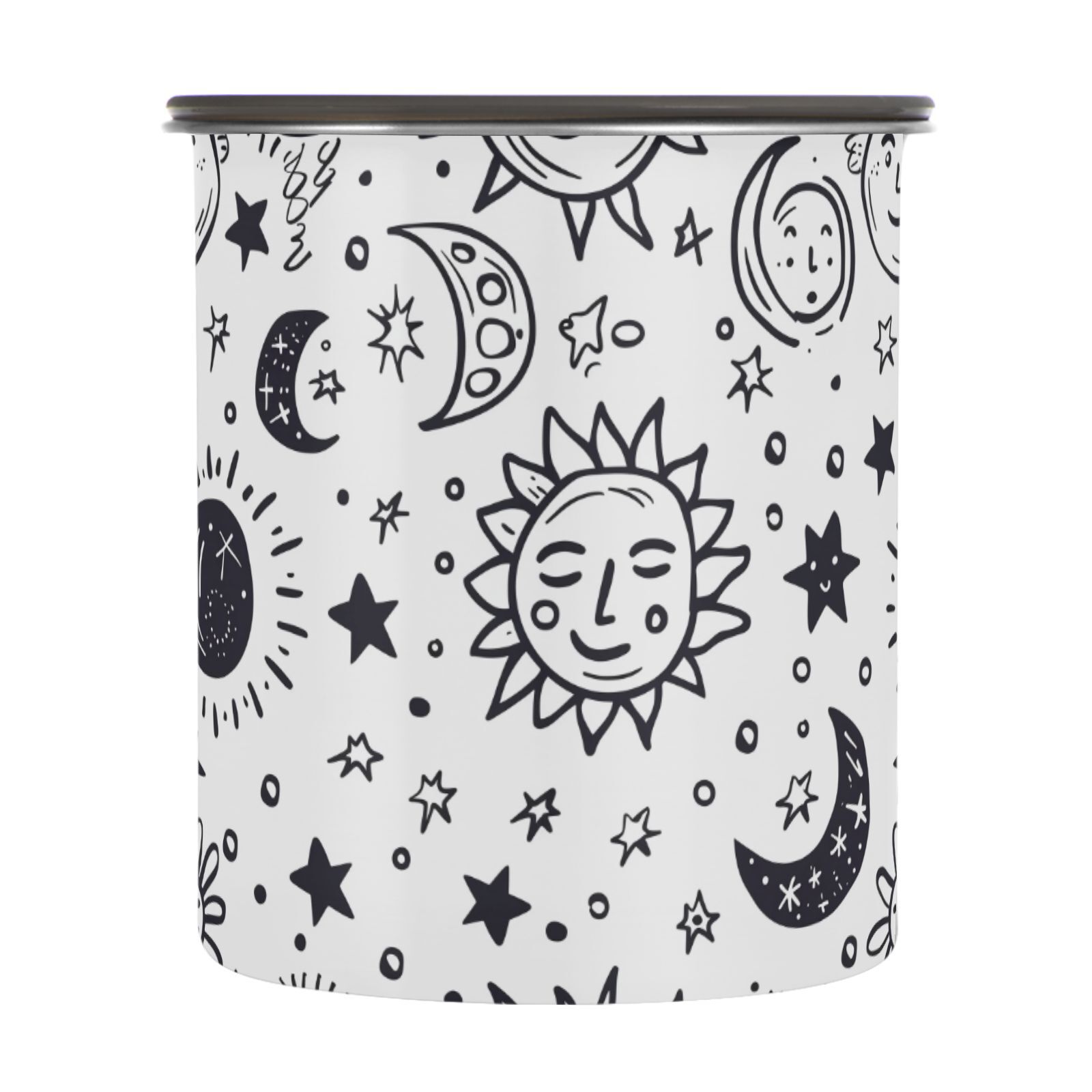 Cute Cartoon Sun Moon Star Airtight Coffee Bean Canister 30oz Food Storage Containers with Lids For Gournd, Tea, Sugar, Flour, Rice, Cereal, Candy Cookie Jar