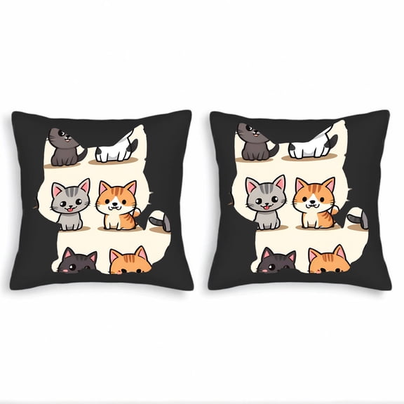 Cute Cartoon Throw Pillow Covers 18x18in Set of 2 - Playful Gray Orange and Black Design for Couch Bed Car