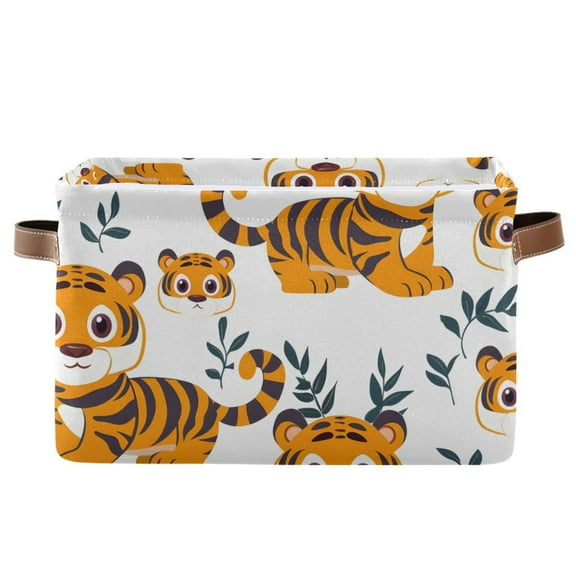 Cute Cartoon Tigers Storage Basket Large Foldable Storage Bin Laundry Baskets Toys Box Book Foldable Organizer Bag 14.2x10.2x8.3 Inches 1 PC