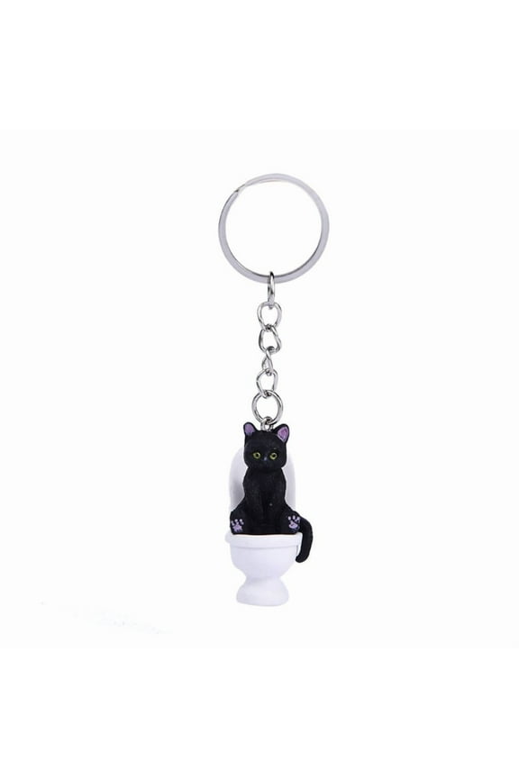 Cute Cartoon Toilet Cat Keychain Creative Kitten Pendant Key Rings Chains for Women Handmade PVC Charm for Keys and Bags