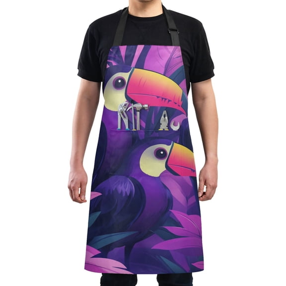 Cute Cartoon Toucans Chef Kitchen Apron with Pockets for Women Waterproof Aprons for Cooking Baking