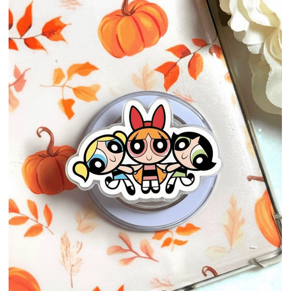 Cute Cartoon Trio Phone Grip, Power Girl Style Pop Grip, Kawaii Aesthetic Phone Holder, Gi